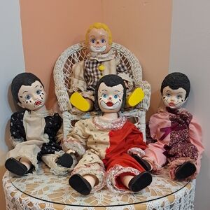 Vintage Colorful Clown Doll Set